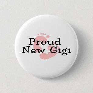 Proud New Gigi Baby Girl Footprints 6 Cm Round Badge