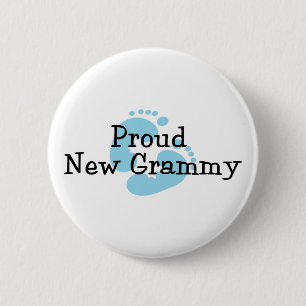 Proud New Grammy Baby Boy Footprints 6 Cm Round Badge