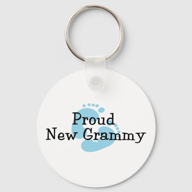 Proud New Grammy Baby Boy Footprints Key Ring (Front)