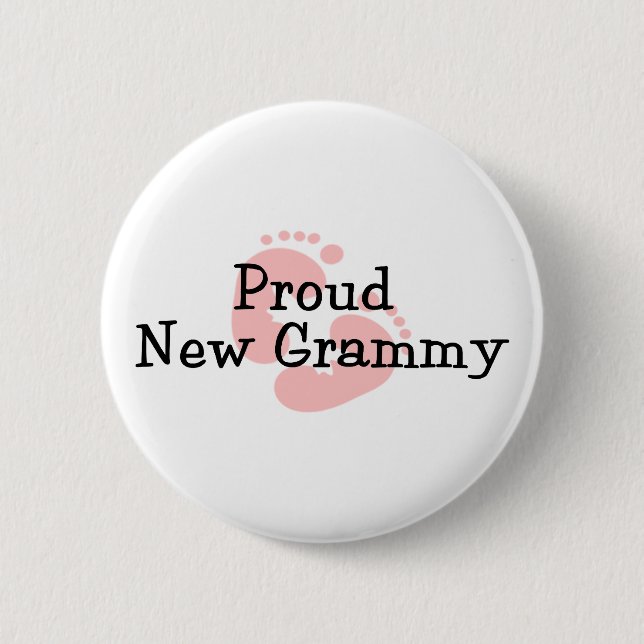 Proud New Grammy Baby Girl Footprints 6 Cm Round Badge (Front)
