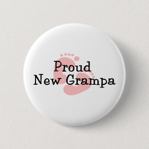 Proud New Grampa Baby Girl Footprints 6 Cm Round Badge