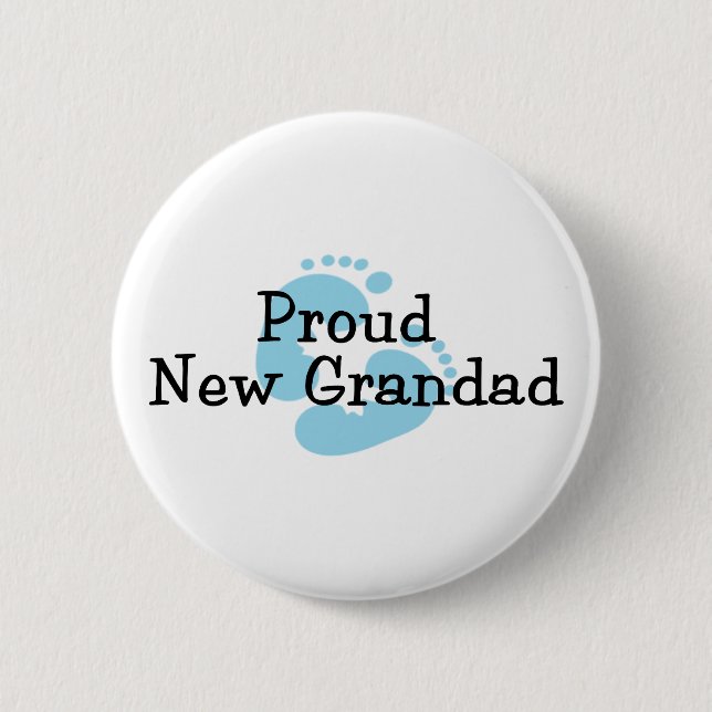Proud New Grandad Baby Boy Footprints 6 Cm Round Badge (Front)