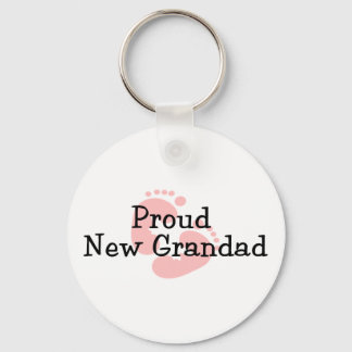 Proud New Grandad Baby Girl Footprints Key Ring