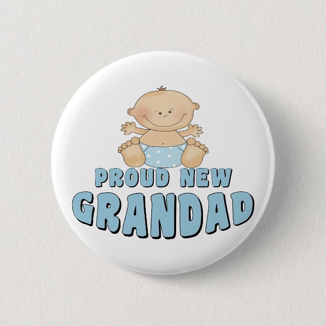PROUD NEW Grandad Boy 6 Cm Round Badge (Front)