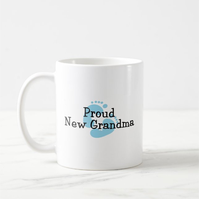 Proud New Grandma Baby Boy Footprints Coffee Mug (Left)