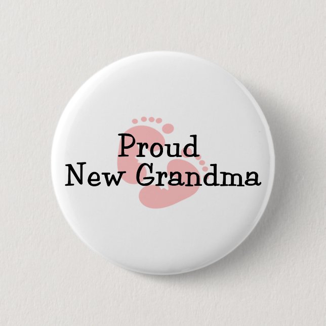 Proud New Grandma Baby Girl Footprints 6 Cm Round Badge (Front)