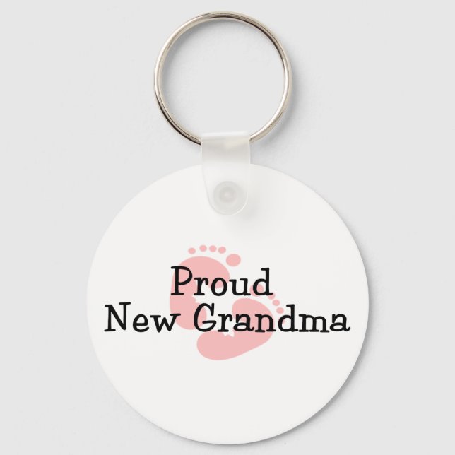 Proud New Grandma Baby Girl Footprints Key Ring (Front)
