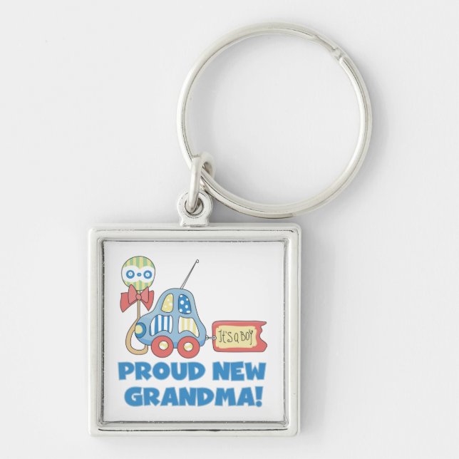 Proud New Grandma It's a Boy Gifts Key Ring (Front)
