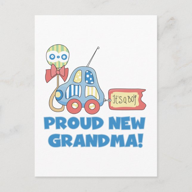 Proud New Grandma-It's a Boy Tshirts and Gifts Announcement Postcard (Front)