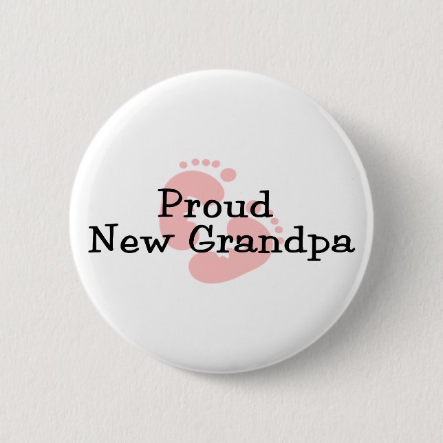 Proud New Grandpa Baby Girl Footprints 6 Cm Round Badge (Front)