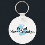 Proud New Grandpa Baby Girl Footprints Key Ring<br><div class="desc">Our Proud New Grandpa T-shirt design is available with blue or pink baby footprints for a baby girl or baby boy.  Our baby footprint new grandparent  announcement design is available on tees,  shirts,  sweatshirts,  tote bags,  hats,  buttons,  mugs & more.</div>