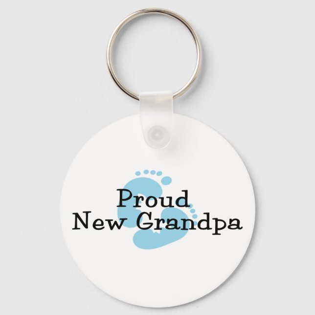 Proud New Grandpa Baby Girl Footprints Key Ring (Front)