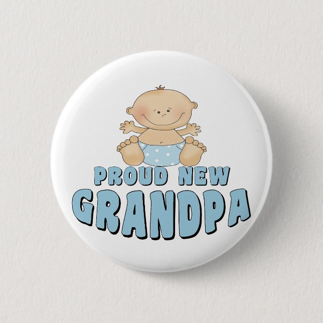 PROUD NEW Grandpa Boy 6 Cm Round Badge (Front)