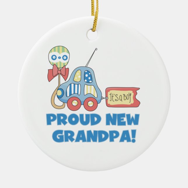 Proud New Grandpa Car It's a Boy Gifts Ceramic Tree Decoration (Front)