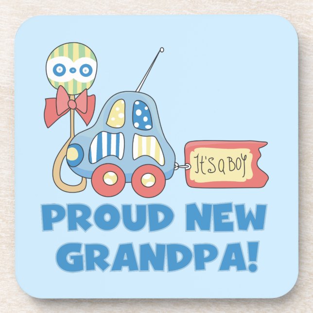Proud New Grandpa Car It's a Boy Gifts Coaster (Front)