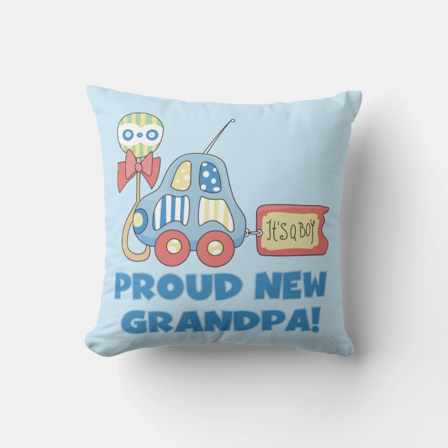 Proud New Grandpa Car It's a Boy Gifts Cushion (Front)