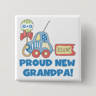Proud New Grandpa It's a Boy TShirts and Gifts 15 Cm Square Badge