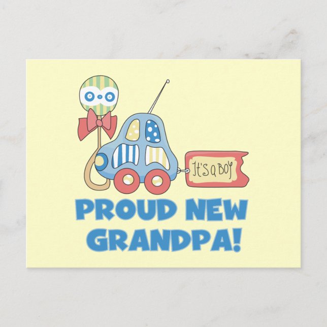 Proud New Grandpa It's a Boy TShirts and Gifts Announcement Postcard (Front)