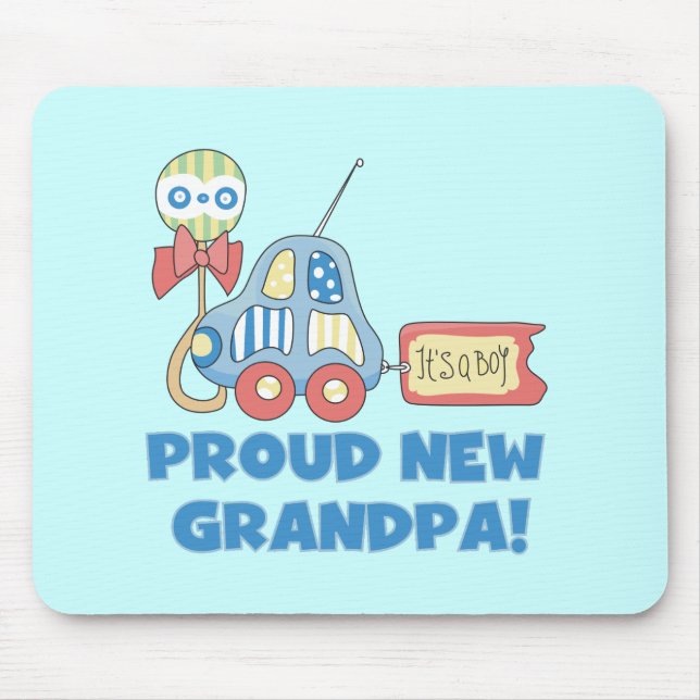 Proud New Grandpa It's a Boy TShirts and Gifts Mouse Mat (Front)