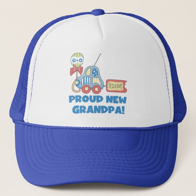 Proud New Grandpa It's a Boy TShirts and Gifts Trucker Hat (Front)
