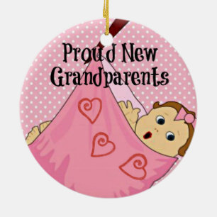 Proud New Grandparents - Pink Ceramic Tree Decoration