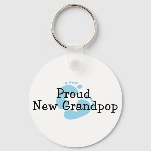 Proud New Grandpop Baby Boy Footprints Key Ring (Front)