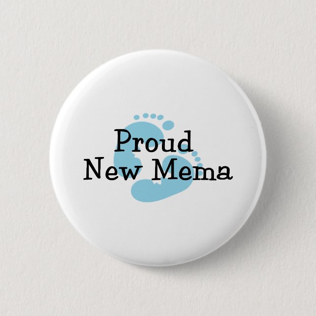 Proud New Mema Baby Boy Footprints 6 Cm Round Badge (Front)