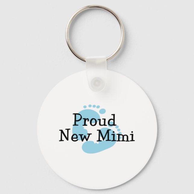 Proud New Mimi Baby Boy Footprints Key Ring (Front)
