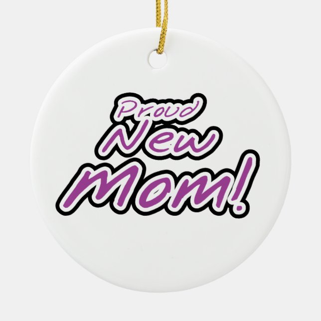 Proud New Mum Black and Purple Text Gifts Ceramic Tree Decoration (Front)