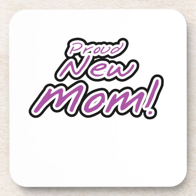 Proud New Mum Black and Purple Text Gifts Coaster (Front)