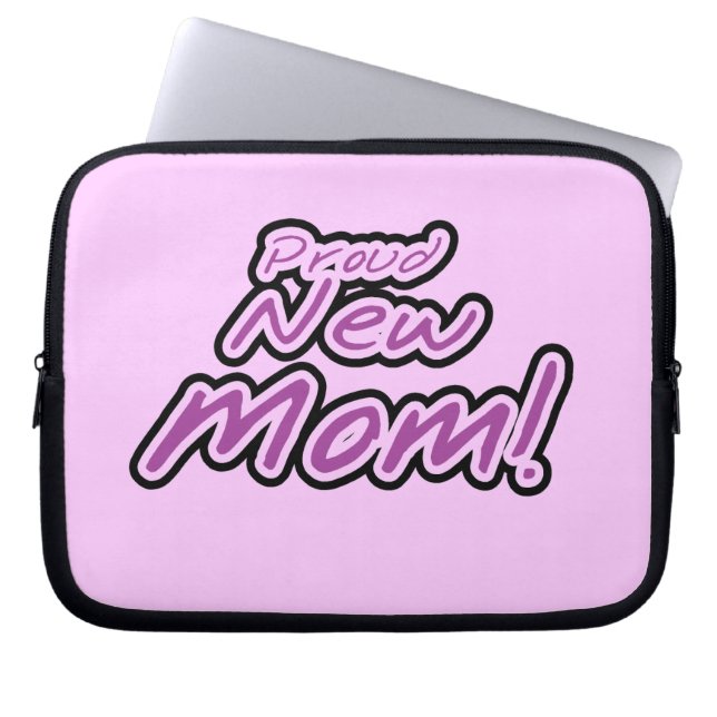 Proud New Mum Black and Purple Text Gifts Laptop Sleeve (Front)