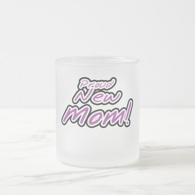 Proud New Mum Purple Text Tshirts and Gifts Frosted Glass Coffee Mug (Center)