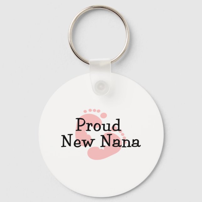 Proud New Nana Baby Girl Footprints Key Ring (Front)