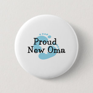 Proud New Oma Baby Boy Footprints 6 Cm Round Badge