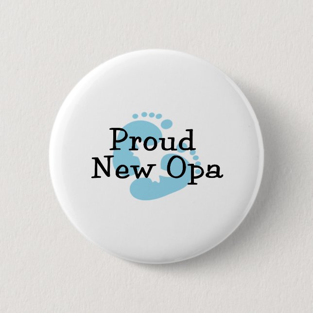 Proud New Opa Baby Boy Footprints 6 Cm Round Badge (Front)