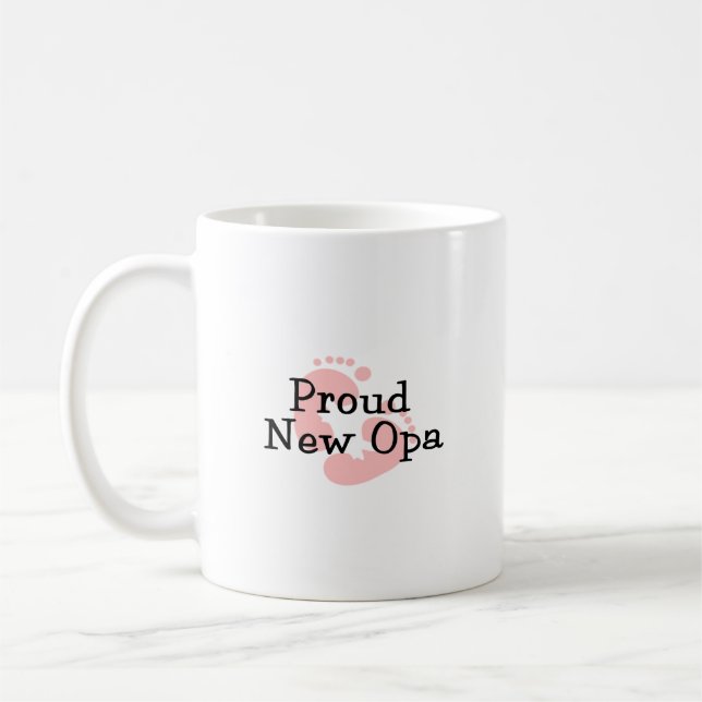 Proud New Opa Baby Girl Footprints Coffee Mug (Left)