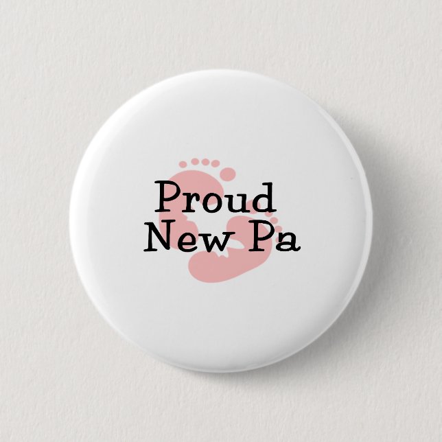 Proud New Pa Baby Girl Footprints 6 Cm Round Badge (Front)