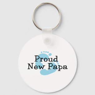 Proud New Papa Baby Boy Footprints Key Ring