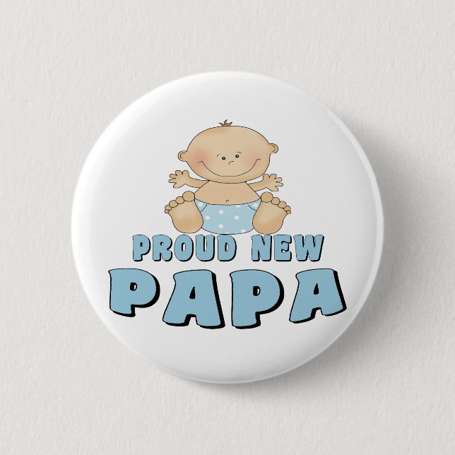 PROUD NEW Papa Boy 6 Cm Round Badge (Front)