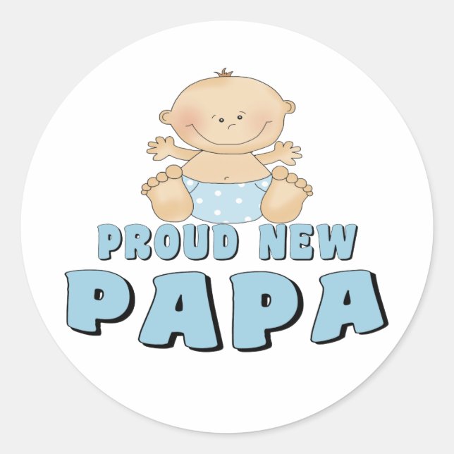 PROUD NEW Papa Boy Classic Round Sticker (Front)