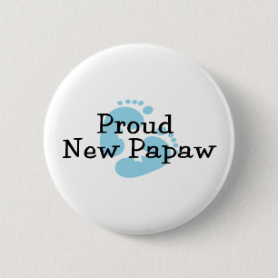 Proud New Papaw Baby Boy Footprints 6 Cm Round Badge