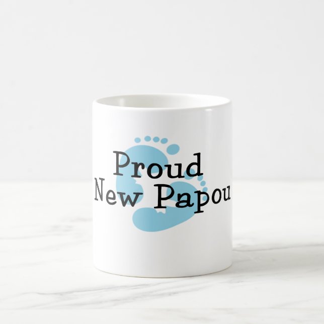 Proud New Papou Baby Boy Footprints Coffee Mug (Center)