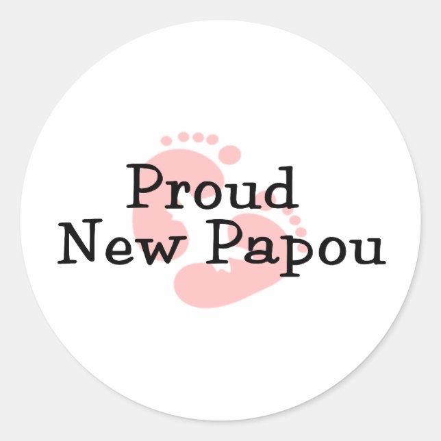 Proud New Papou Baby Girl Footprints Classic Round Sticker (Front)