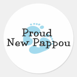 Proud New Pappou Baby Boy Footprints Classic Round Sticker