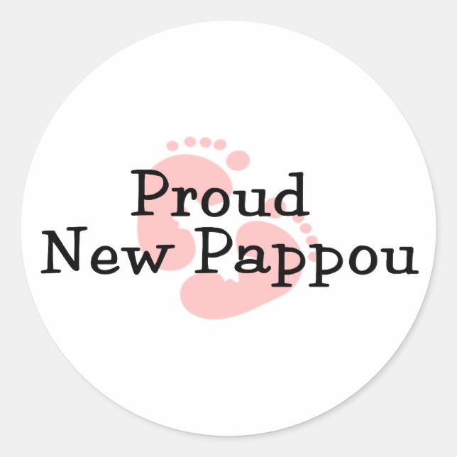 Proud New Pappou Baby Girl Footprints Classic Round Sticker (Front)