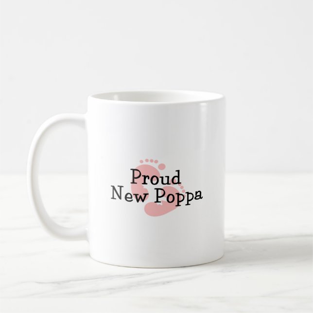 Proud New Poppa Baby Girl Footprints Coffee Mug (Left)