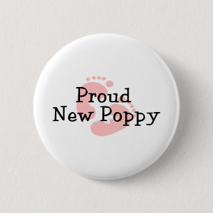 Proud New Poppy Baby Girl Footprints 6 Cm Round Badge