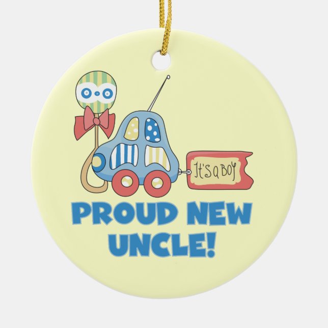 Proud New Uncle Car It's a Boy Gifts Ceramic Tree Decoration (Front)