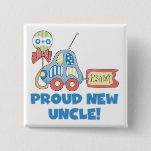 Proud New Uncle It's a Boy Tshirts and Gifts 15 Cm Square Badge