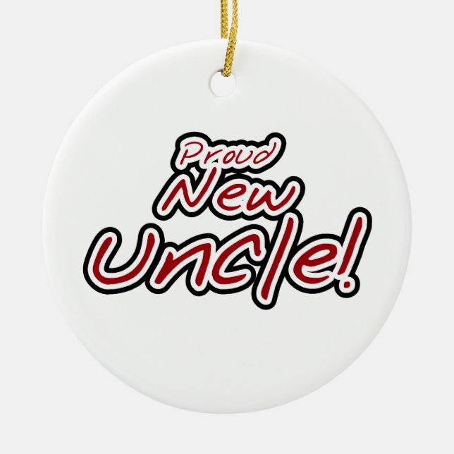 Proud New Uncle Red and Black Text Gifts Ceramic Tree Decoration (Front)